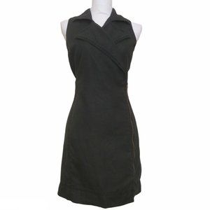 Vintage 1990s Black Linen Sleeveless Moto Dress M